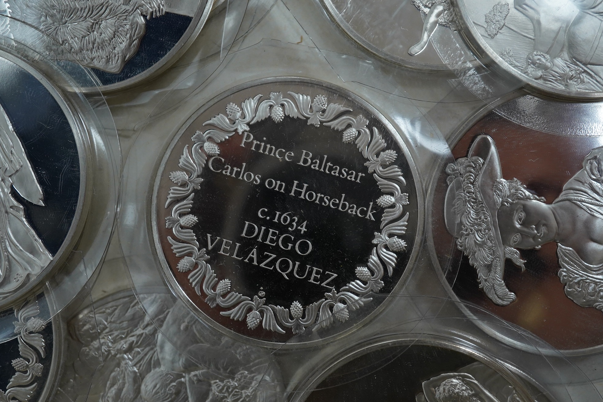 John Pinches, 21 proof silver medallions, each 2oz. from the set the Hundred Greatest Masterpieces